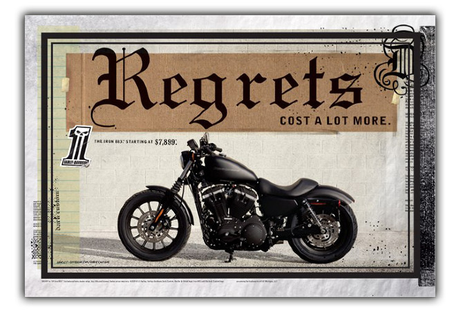 Harley-Davidson Dark Custom. Regrets Cost a Lot More print ad